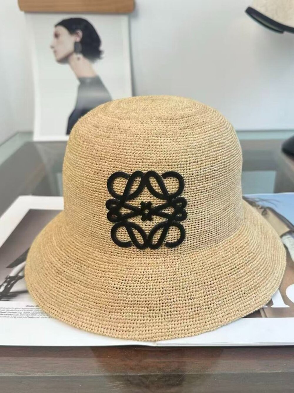 Loewe Anagram Raffia Bucket Hat